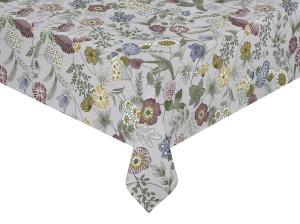 Vaxduk HILDA på metervara, ängsblommor i rosa, blått, gult på grå botten