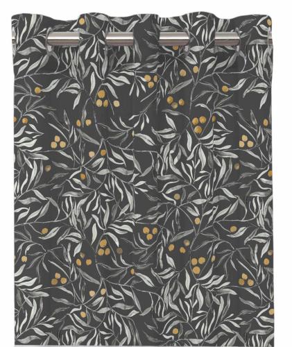 Gardinlängd GRIM, öljettgardin med lövmönster, 2x120x240 cm, grå/gul