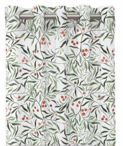 Gardinlängd GRIM, öljettgardin med lövmönster, 2x120x240 cm, vit/grön