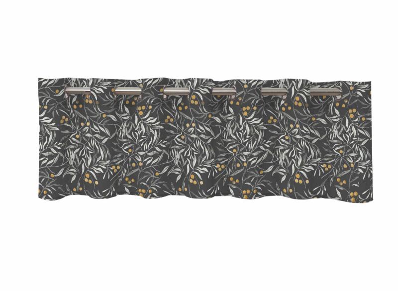 Gardinkappa GRIM, öljettgardin med lövmönster, 50x250 cm, grå/gul