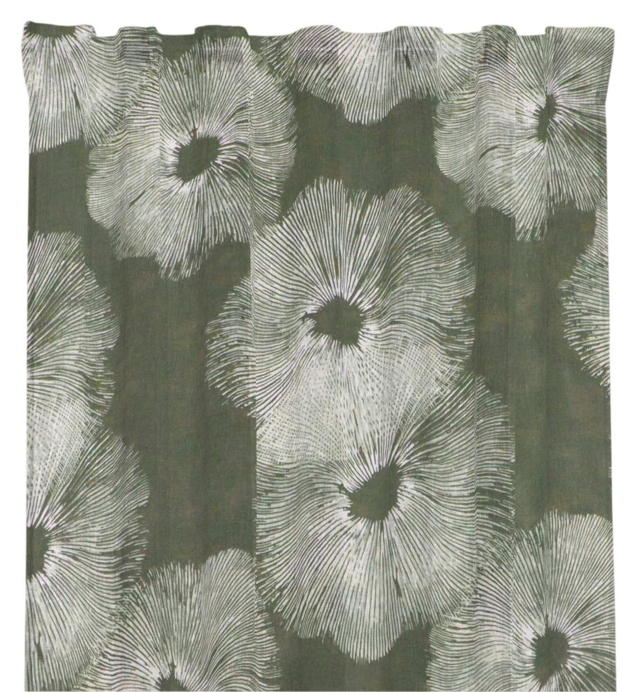 Gardinlängd FUNGUS 2x140x250cm, naturinspirerat blommönster, olivgrön