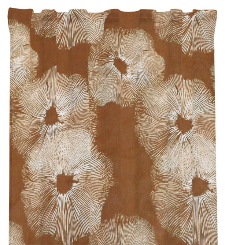 Gardinlängd FUNGUS 2x140x250cm, naturinspirerat blommönster, cognac brun