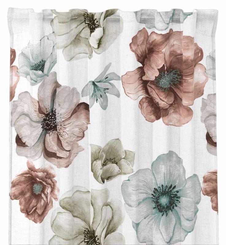 Gardin ALLY 2 st 140x250 cm, stora blommor, rosa