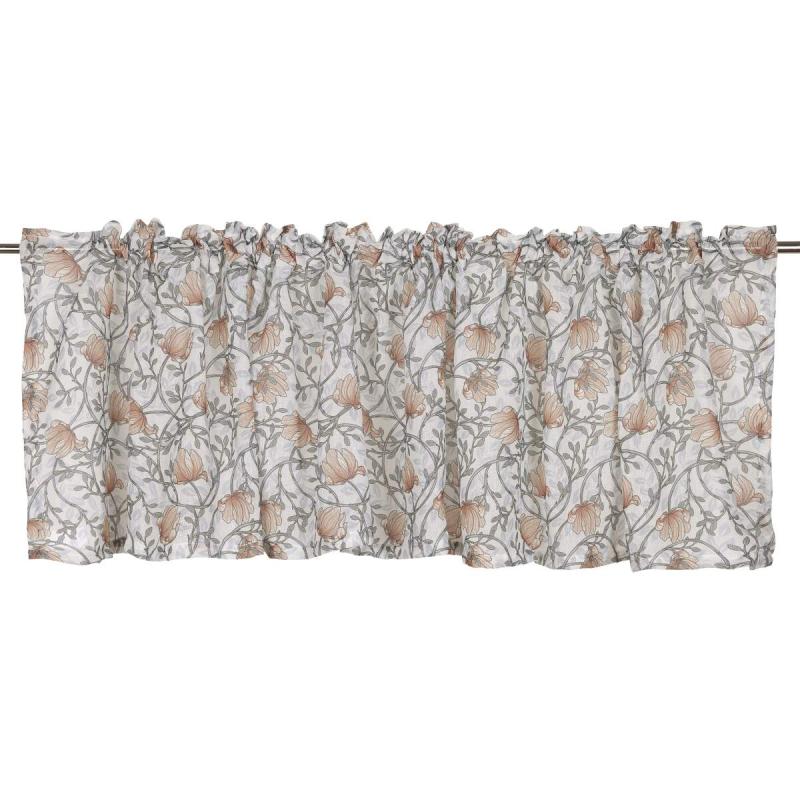 Gardinkappa EMMA med snirklande blommor och blad i beige och grönt