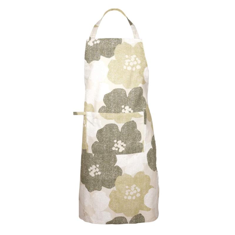Förkläde LOTTA med stora blommor i retrostil i grönt