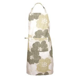 Förkläde LOTTA med stora blommor i retrostil i grönt