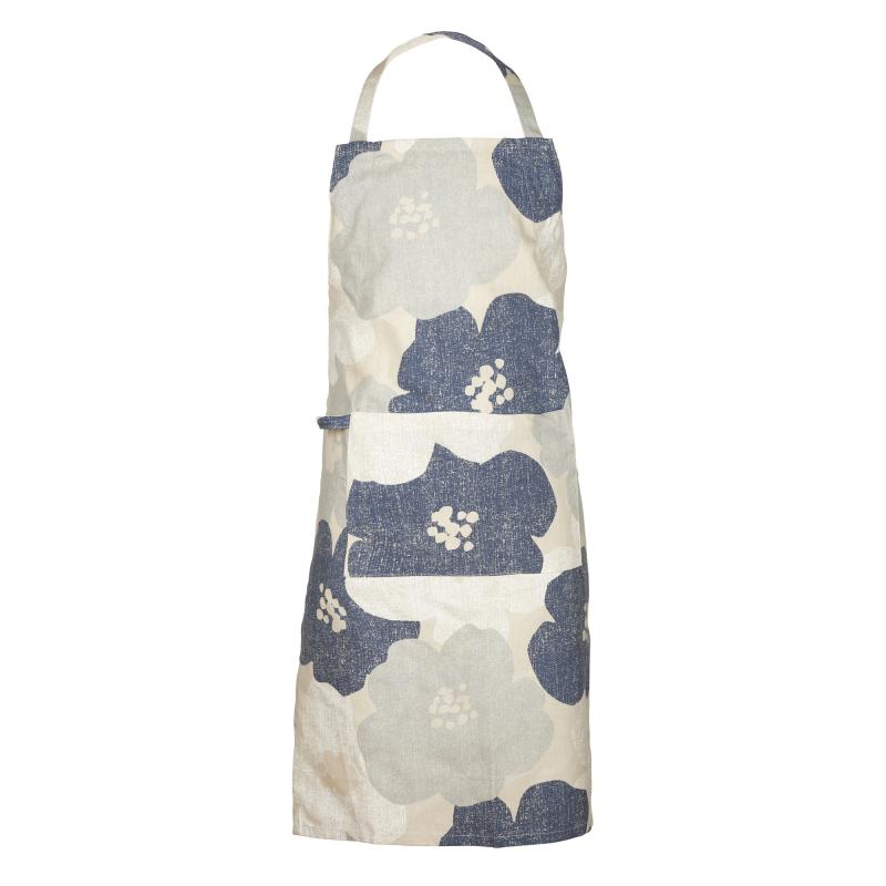 Förkläde LOTTA med stora blommor i retrostil i blått