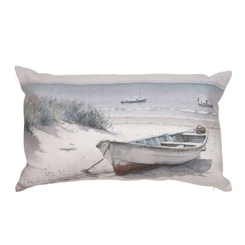 Kuddfodral BÅT i marint tema med en båt uppdragen på stranden
