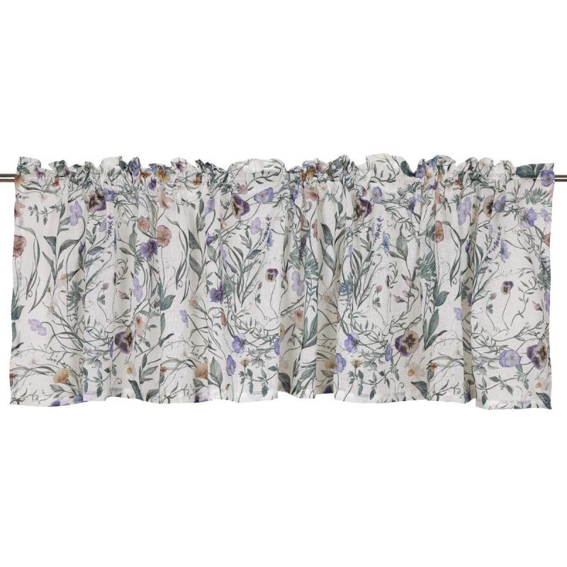 Gardinkappa VIOLA med violer och slingrande blad på offwhite bottenfärg