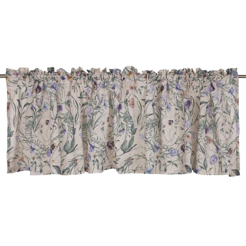 Gardinkappa VIOLA med violer och slingrande blad på sandfärgad botten