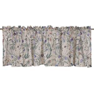 Gardinkappa VIOLA med violer och slingrande blad på sandfärgad botten