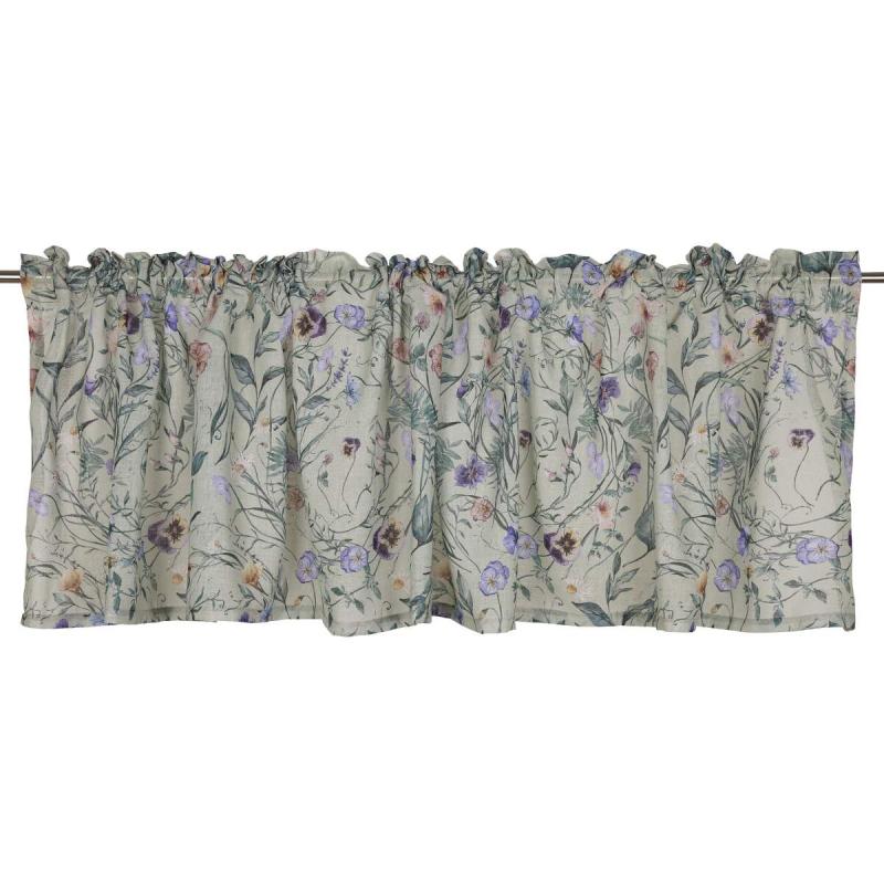 Gardinkappa VIOLA med violer och slingrande blad på grön bottenfärg