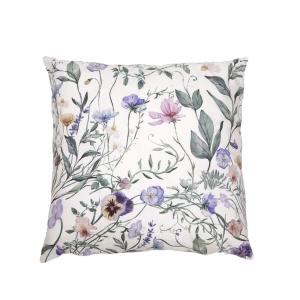 Kuddfodral VIOLA med violer och slingrande blad på offwhite bottenfärg