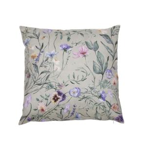 Kuddfodral VIOLA med violer och slingrande blad på grön bottenfärg