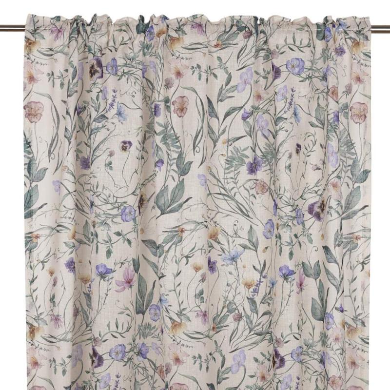 Gardin VIOLA med violer och slingrande blad på sanfärgad botten