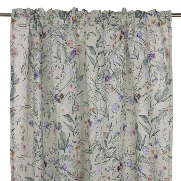 Gardin VIOLA med violer och slingrande blad på grön bottenfärg