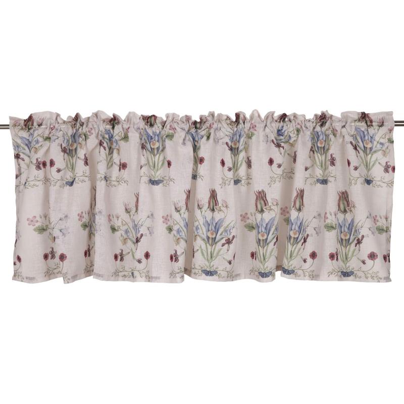 Gardinkappa VENDELA med blommor i bukettliknande mönster på sandfärgad botten