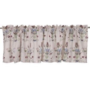 Gardinkappa VENDELA med blommor i bukettliknande mönster på sandfärgad botten