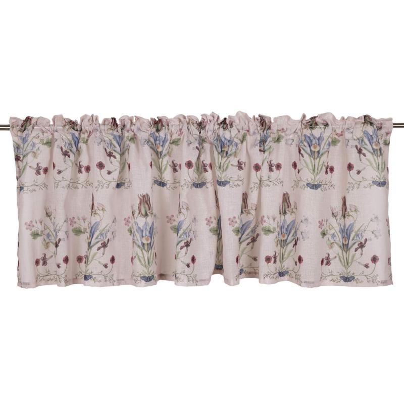 Gardinkappa VENDELA med blommor i bukettliknande mönster på rosa bottenfärg