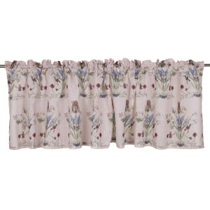 Gardinkappa VENDELA med blommor i bukettliknande mönster på rosa bottenfärg