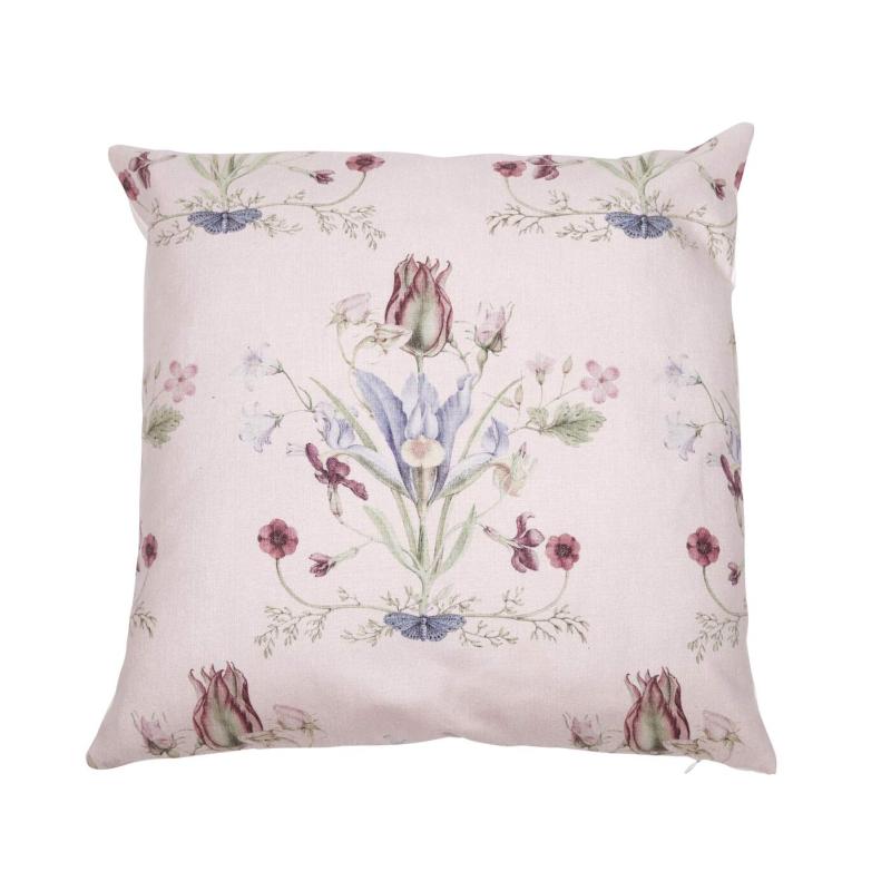 Kuddfodral VENDELA med blommor i bukettliknande mönster på rosa bottenfärg