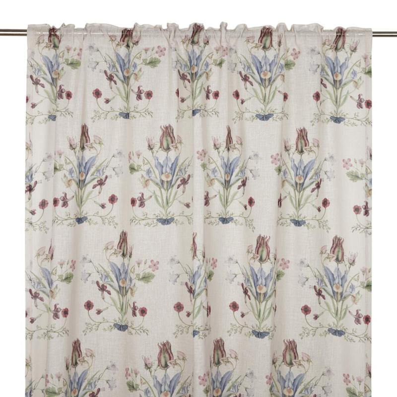 Gardin VENDELA med blommor i bukettliknande mönster på sandfärgad botten