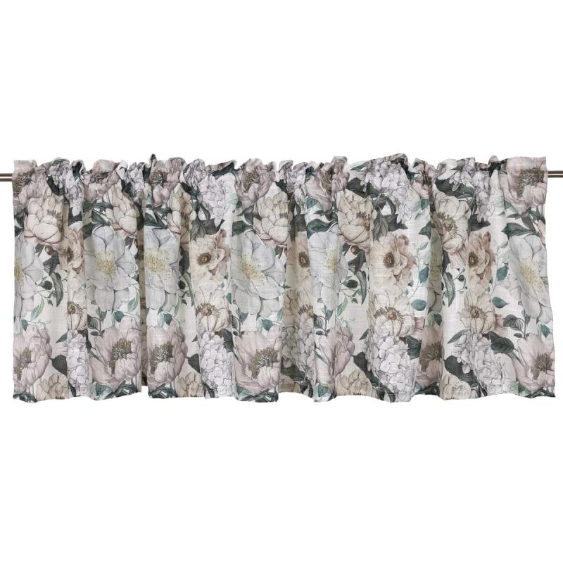 Gardinkappa PION med stora blommor, offwhite bottenfärg