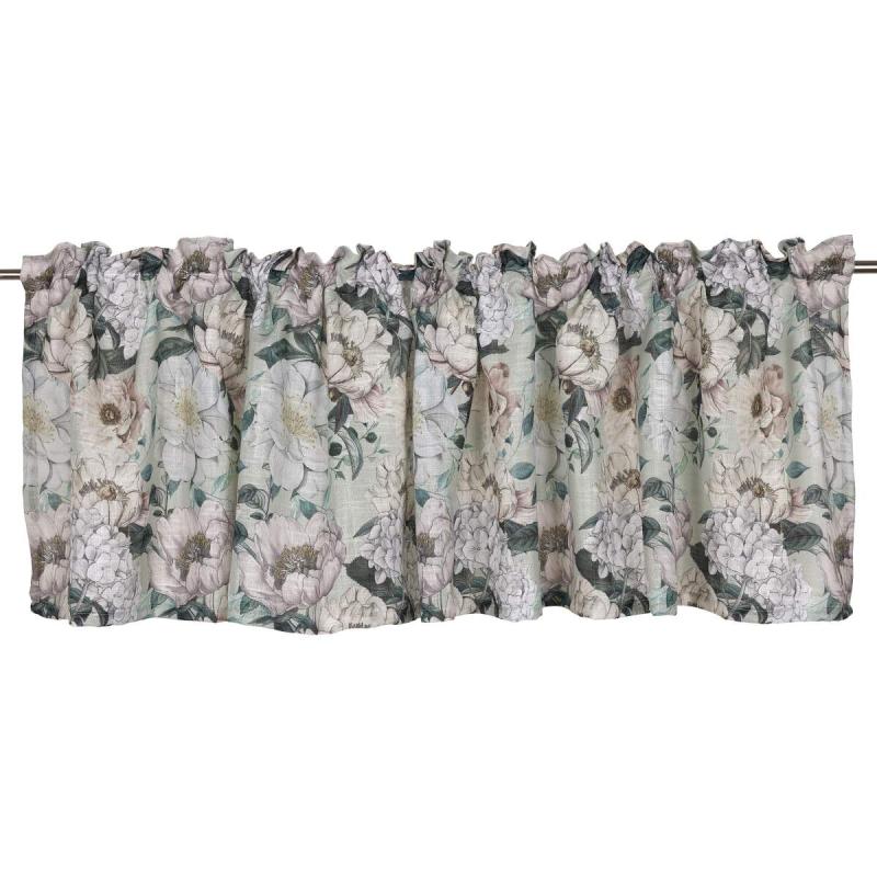 Gardinkappa PION med stora blommor, grön bottenfärg