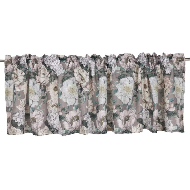 Gardinkappa PION med stora blommor, nougatbrun bottenfärg