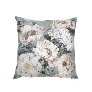 Kuddfodral PION med stora blommor, grön bottenfärg