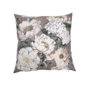 Kuddfodral PION med stora blommor, nougatbrun bottenfärg