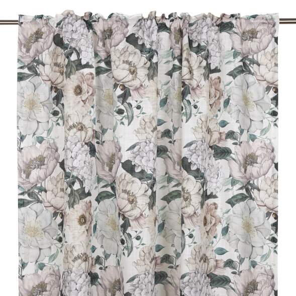 Gardin PION med stora blommor, offwhite bottenfärg