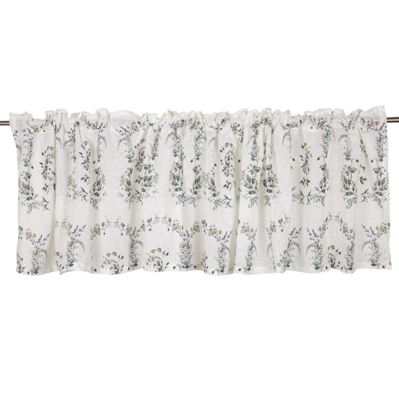 Gardinkappa SMULTRON med små blommor och smultron med offwhite bottenfärg