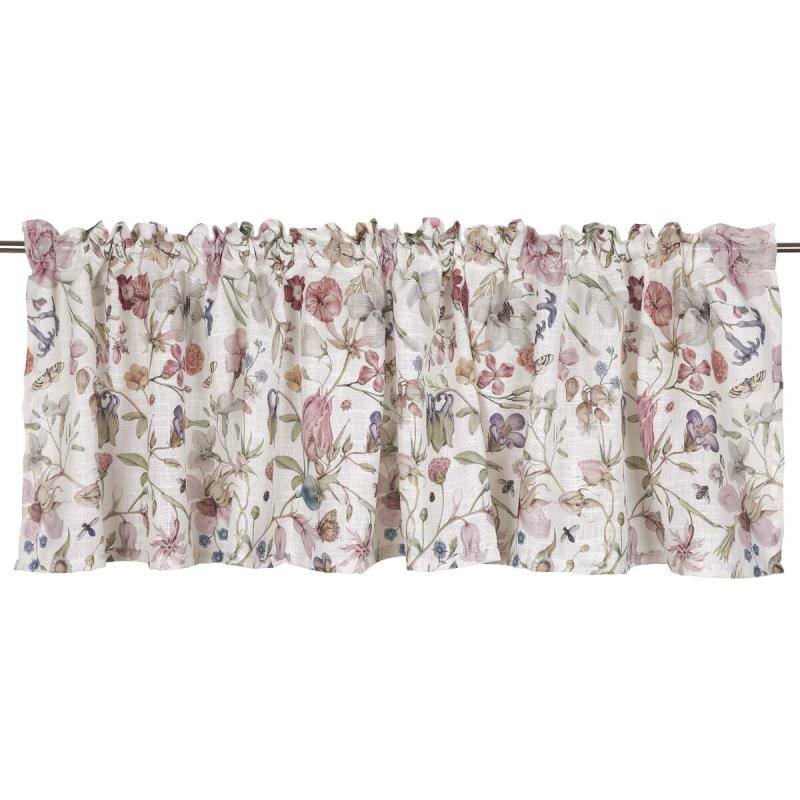 Gardinkappa ALMA med rosa blommor på offwhite bottenfärg