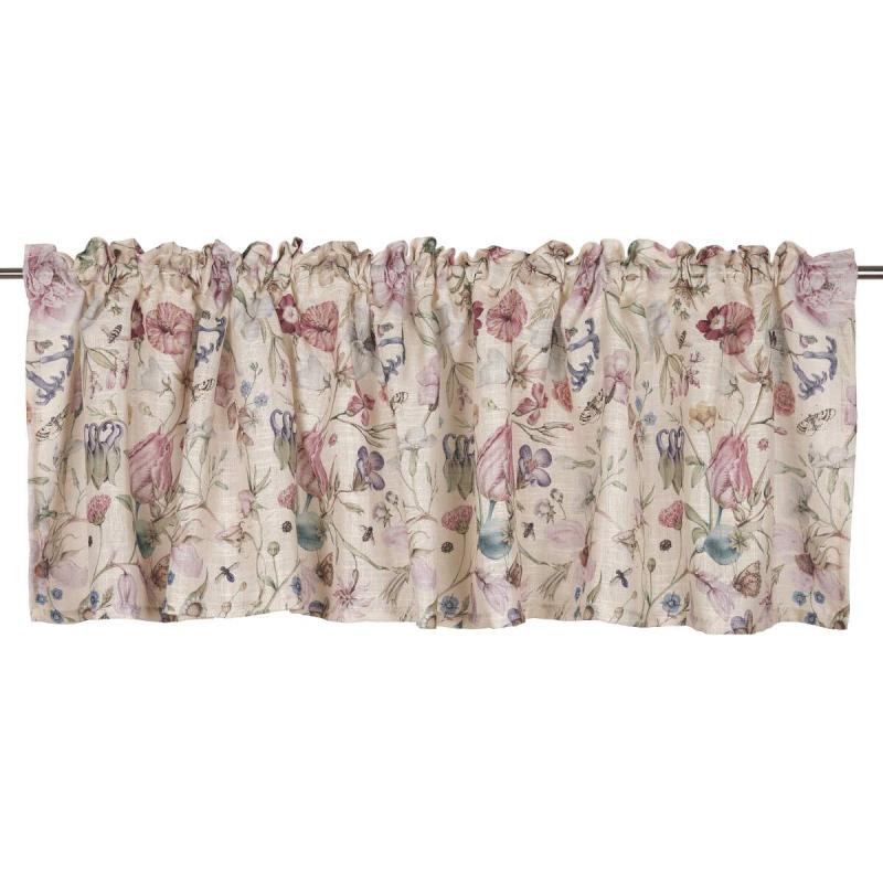 Gardinkappa ALMA med rosa blommor på gul bottenfärg