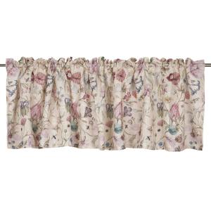 Gardinkappa ALMA med rosa blommor på gul bottenfärg