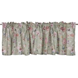 Gardinkappa ALMA med rosa blommor på grön bottenfärg