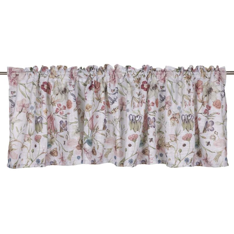 Gardinkappa ALMA med rosa blommor på ljusblå bottenfärg