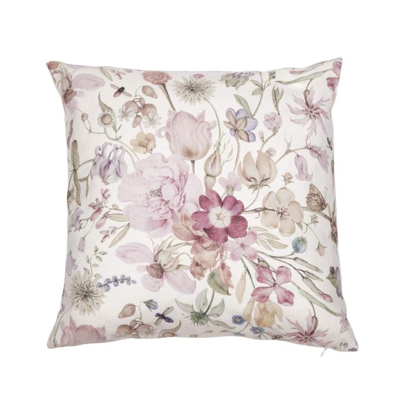 Kuddfodral ALMA med rosa blommor på offwhite bottenfärg