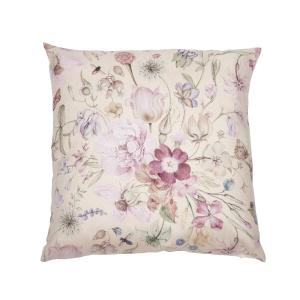 Kuddfodral ALMA med rosa blommor på gul bottenfärg