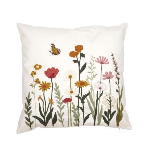 Kuddfodral SOFIA med broderade blommor och fjärilar i rosa, grönt och orange