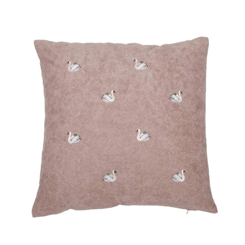 Kuddfodral SVAN i rosa med vita små svanar