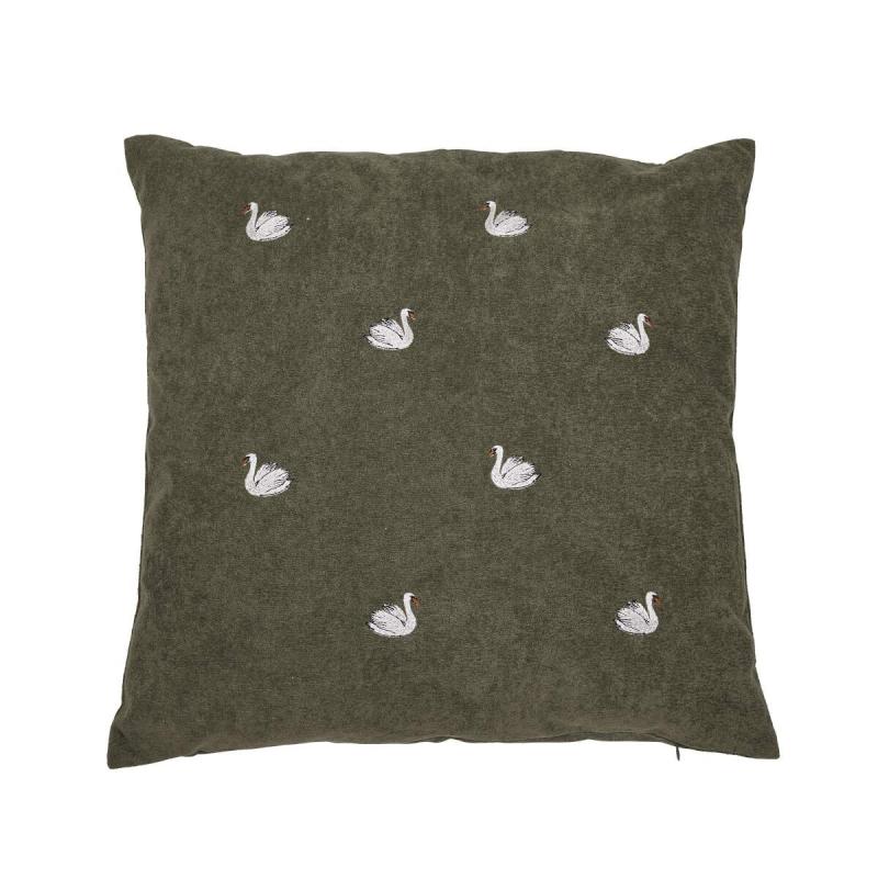 Kuddfodral SVAN i grönt med vita små svanar