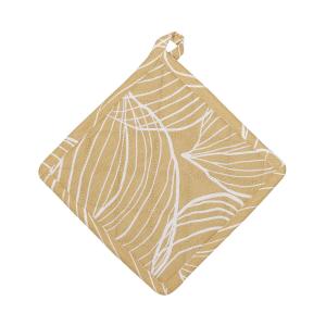 Grytlapp TILDA med vita ritade blad på gul bottenfärg