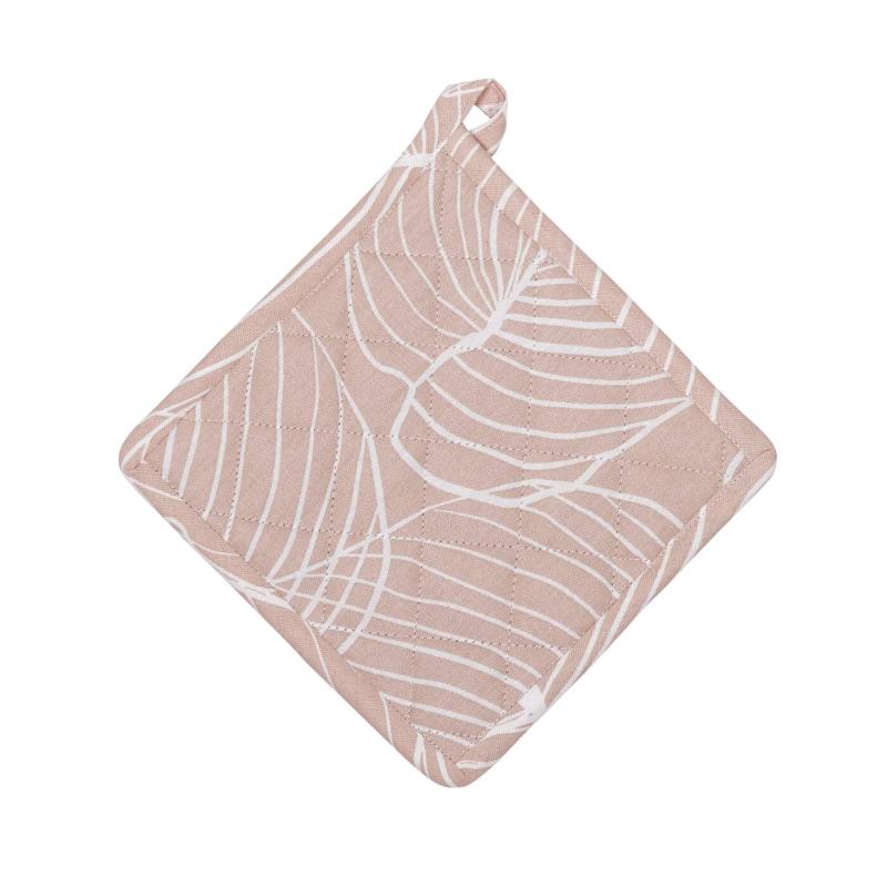 Grytlapp TILDA med vita ritade blad på rosa bottenfärg