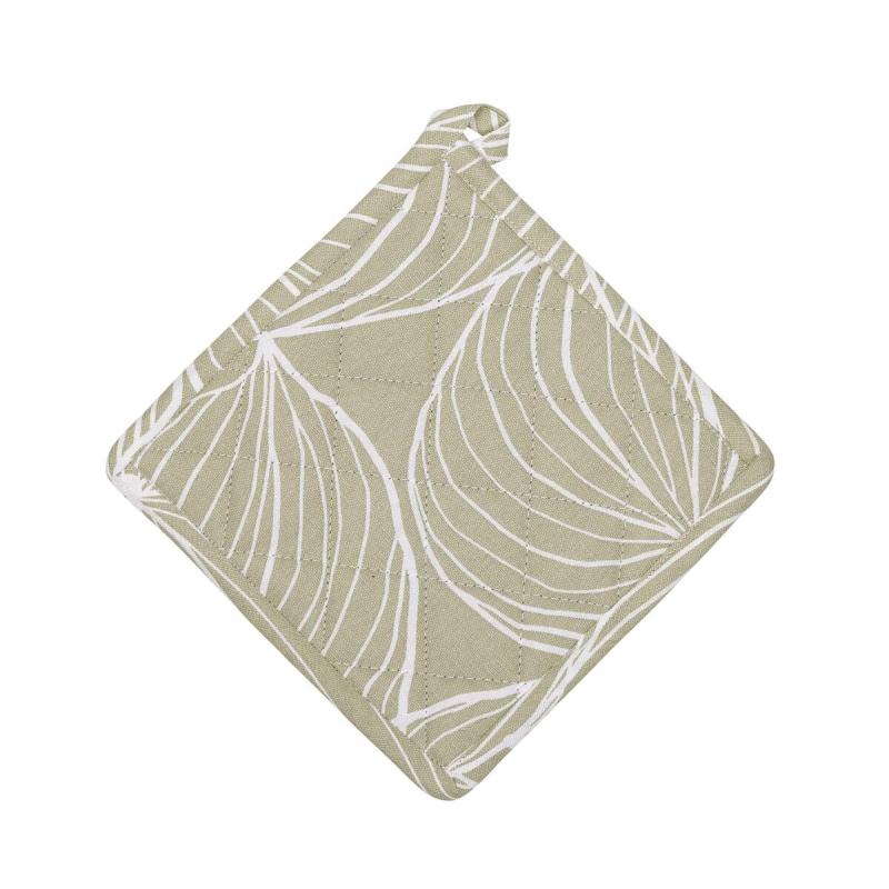 Grytlapp TILDA med vita ritade blad på grön bottenfärg