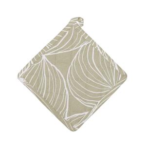 Grytlapp TILDA med vita ritade blad på grön bottenfärg