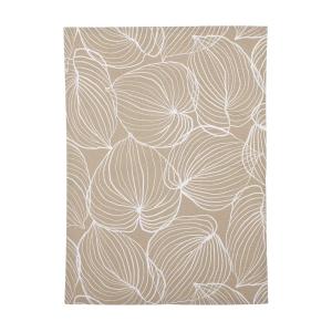 Kökshandduk TILDA med vita ritade blad på linnefärgad botten