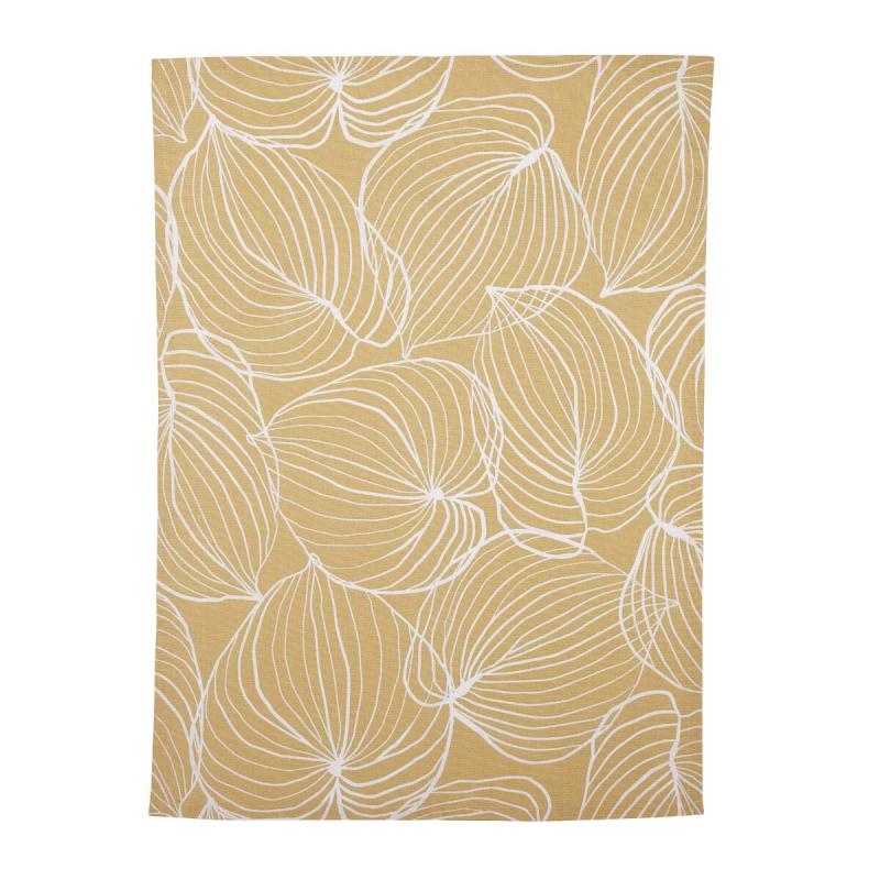 Kökshandduk TILDA med vita ritade blad på gul bottenfärg