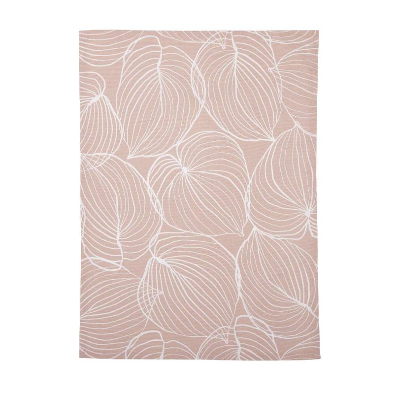 Kökshandduk TILDA med vita ritade blad på rosa bottenfärg